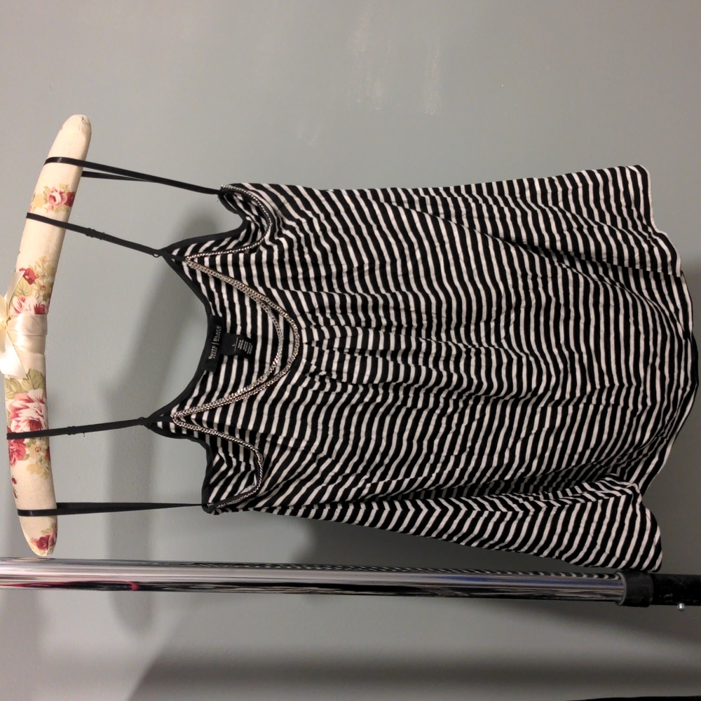 WHBM B&W Stripes Chain Neckline Swing Tank